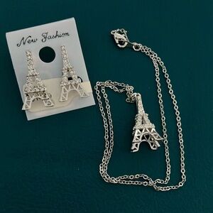 — New Fashion Silver Eiffel Tower Necklace and Earrings Set